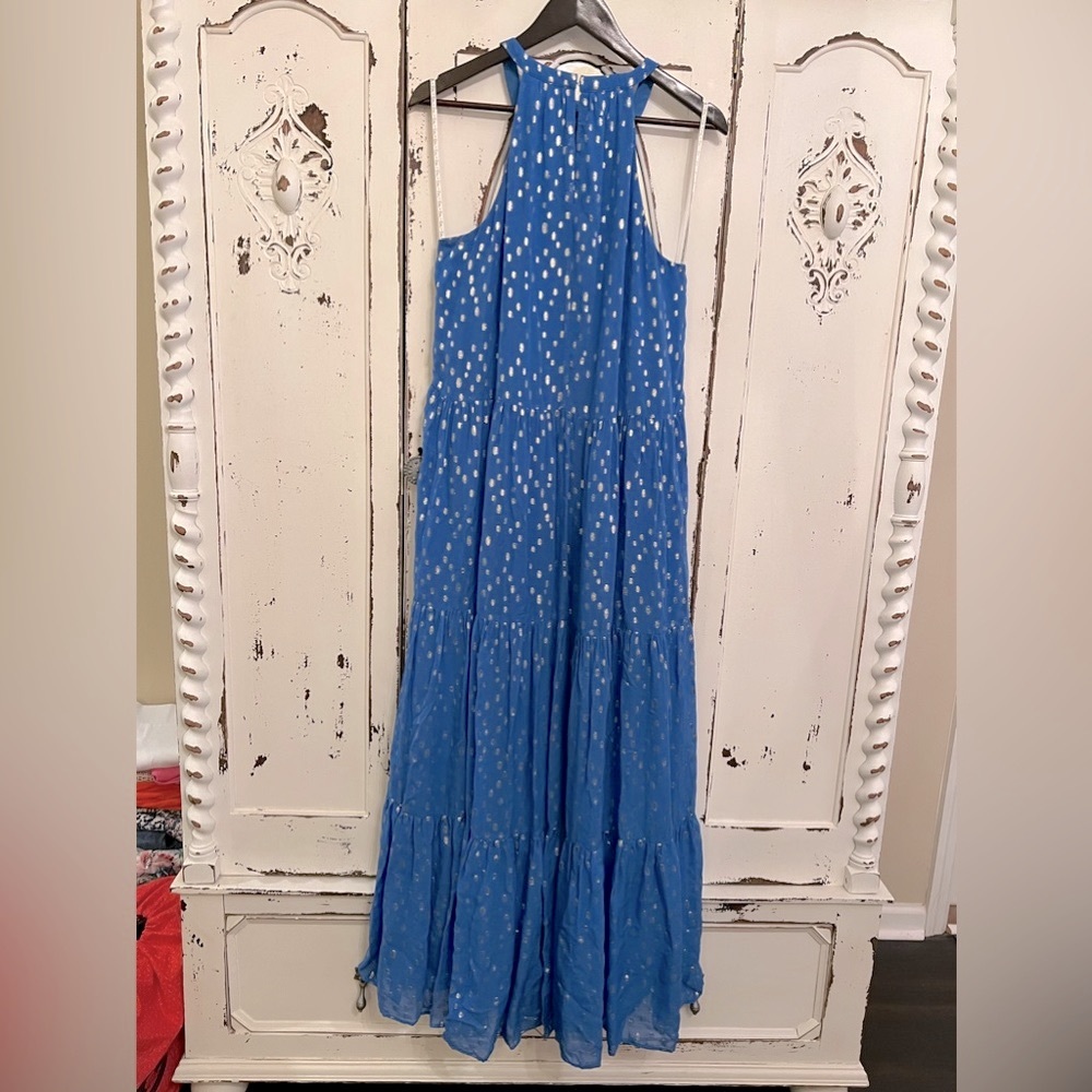 Lilly Pulitzer Beccalyn maxi dress boca blue viscose metallic clip dobby | L - Picture 3 of 15